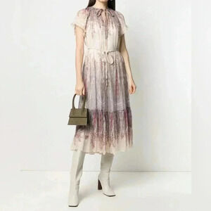 ZIMMERMANN Silk Midi Dress Lucky Flutter Braid Belt Tie Paisley Tassel AU 1 US 6